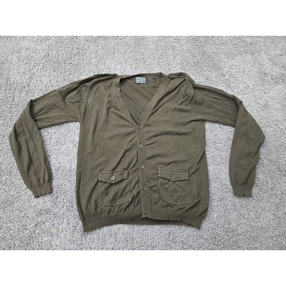 XDYE Cardigan Sweater Mens XL Olive Excellent Utility V-Neck Button‎ Up Pockets